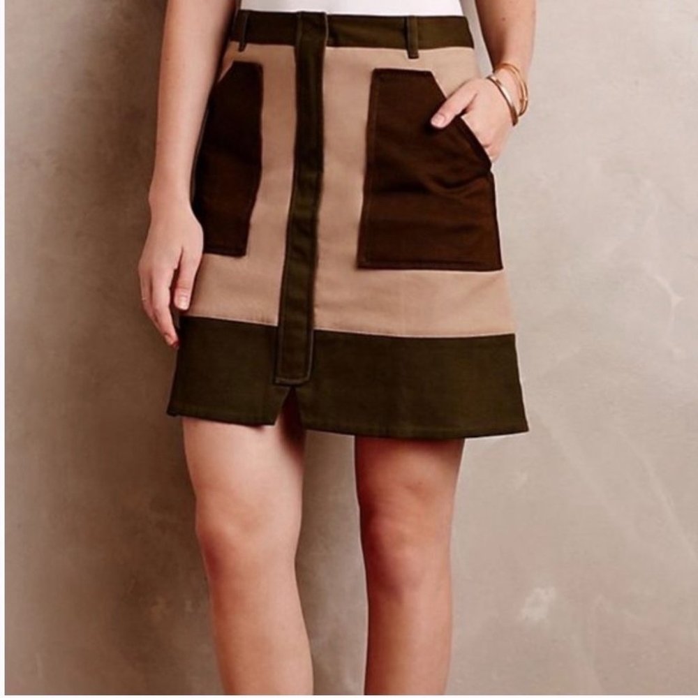 Anthropologie Holding Horses Army Green Utility Skirt